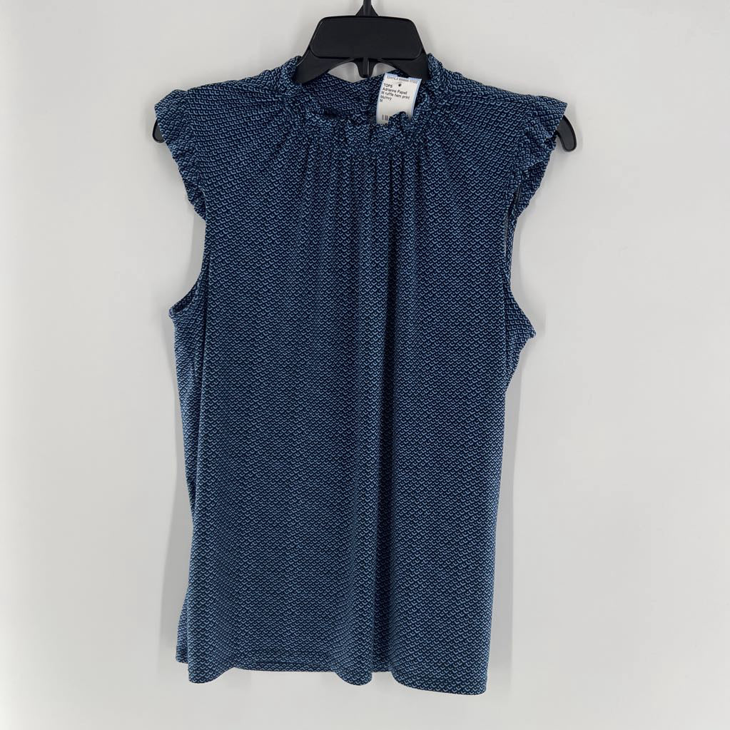 M ruffle hem print mock neck top