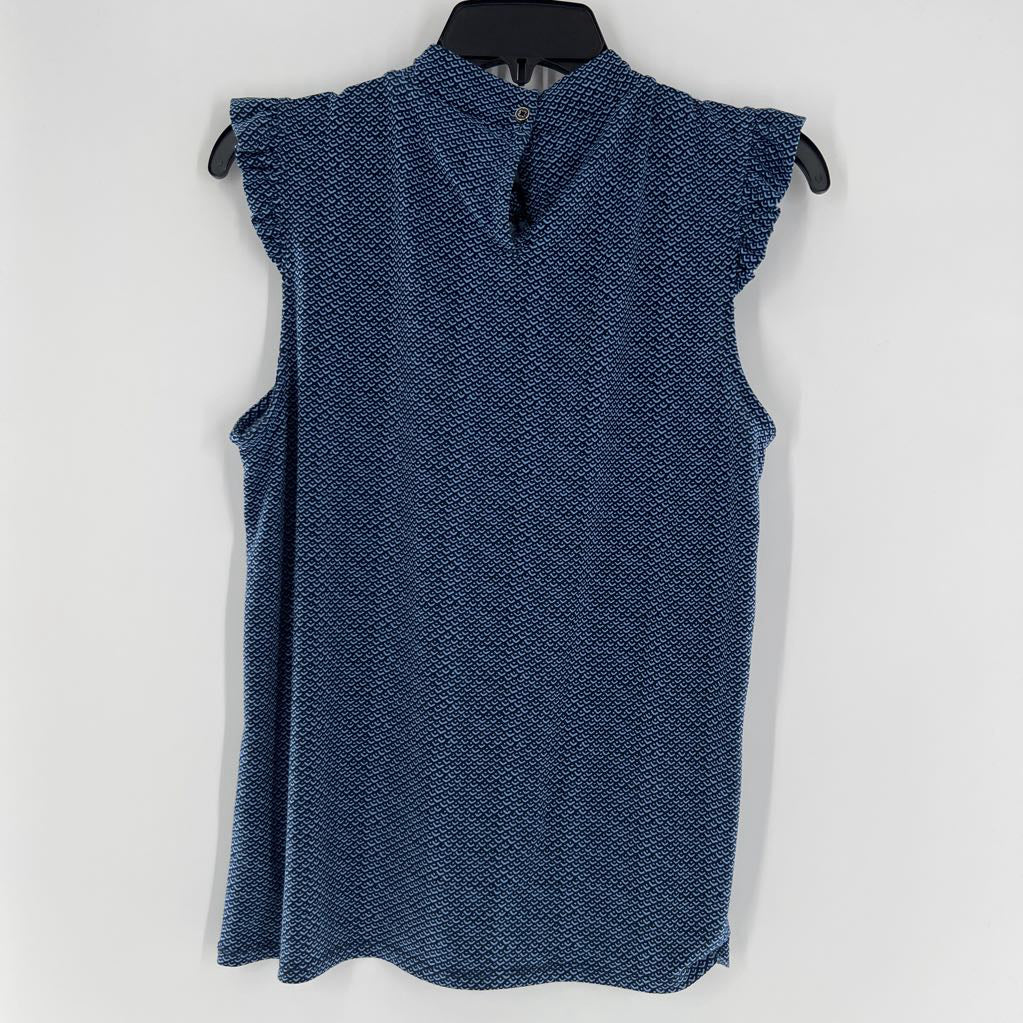 M ruffle hem print mock neck top