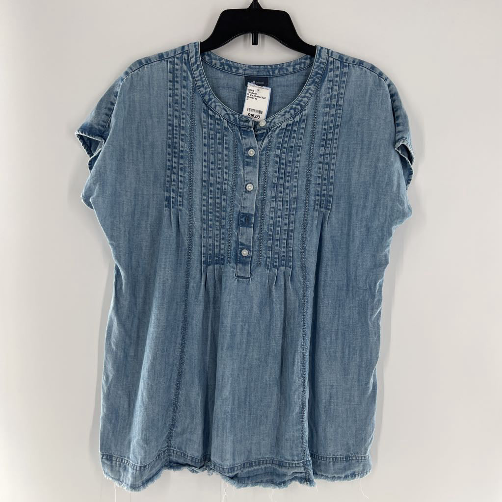 M s/s pleated half button top