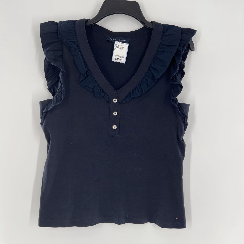 L ruffle button detail top