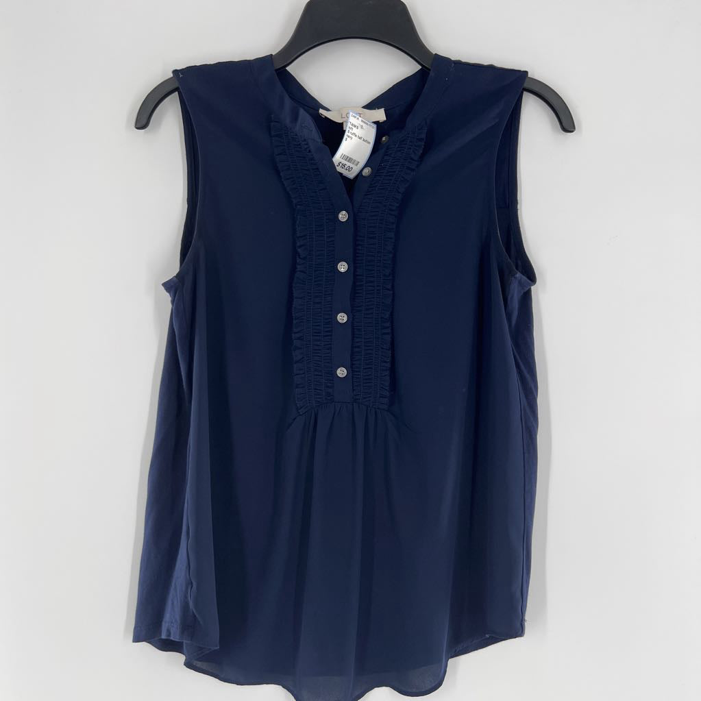 S ruffle half button pleated tank