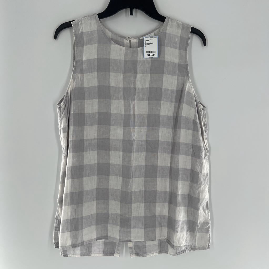 M check back button linen tank