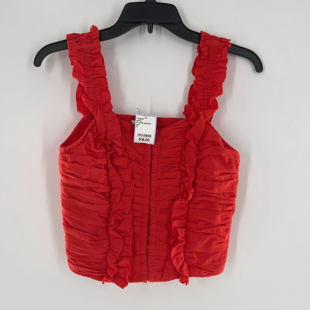 S ruffle pleated hook eye crop tank