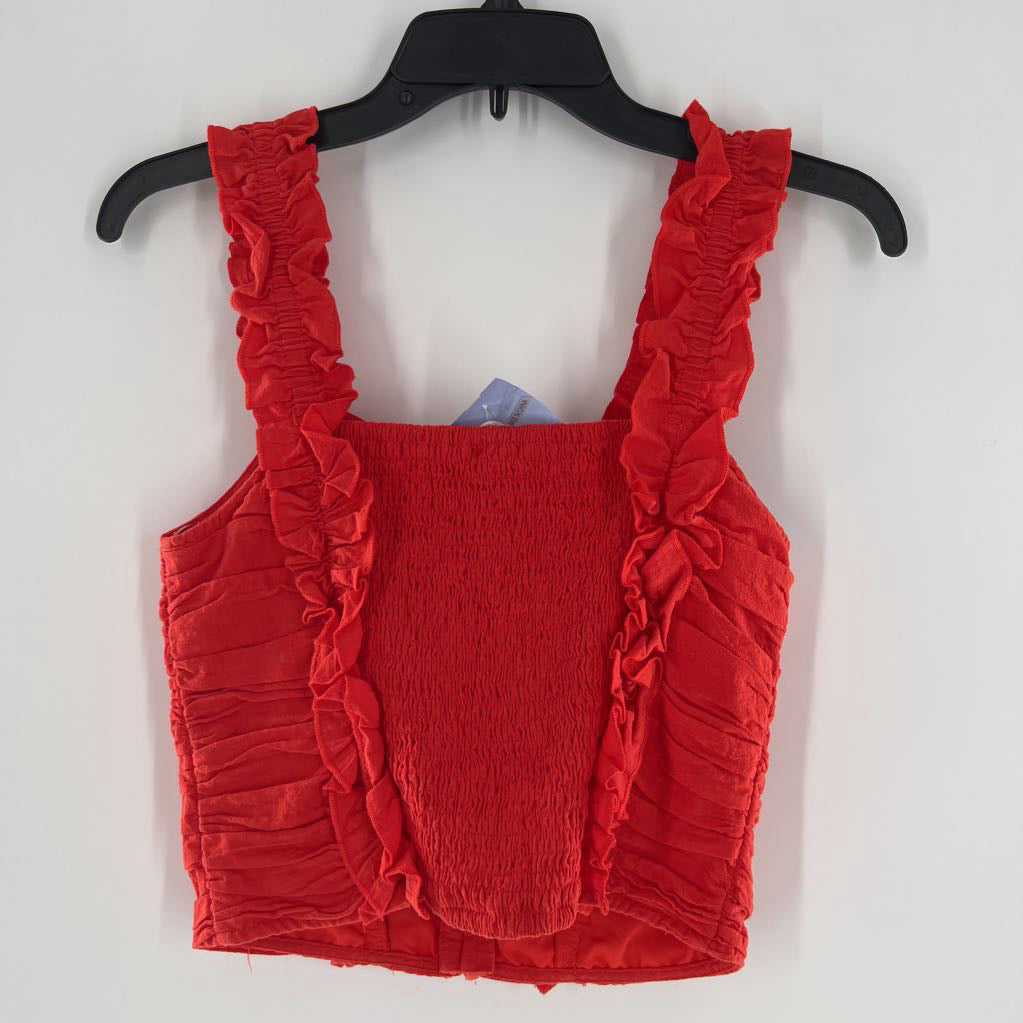 S ruffle pleated hook eye crop tank