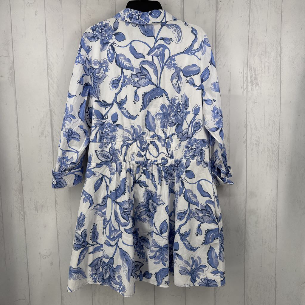 XL flo print button down l/s dress