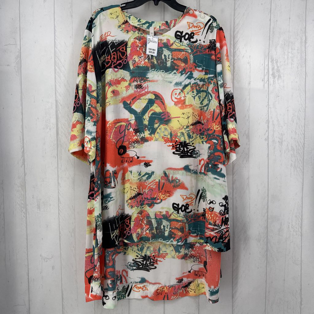 2X graffiti print 3/4 slv hi-lo tunic