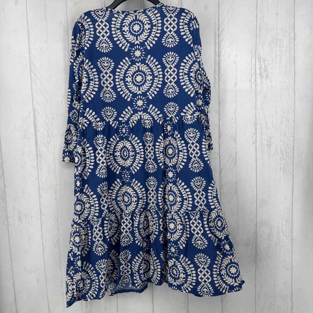 L woven v-neck printed 3/4 slv dress
