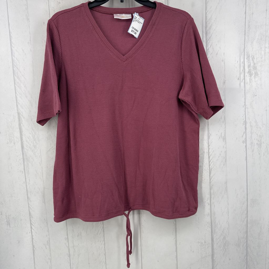 M waffle knit v-neck s/s top