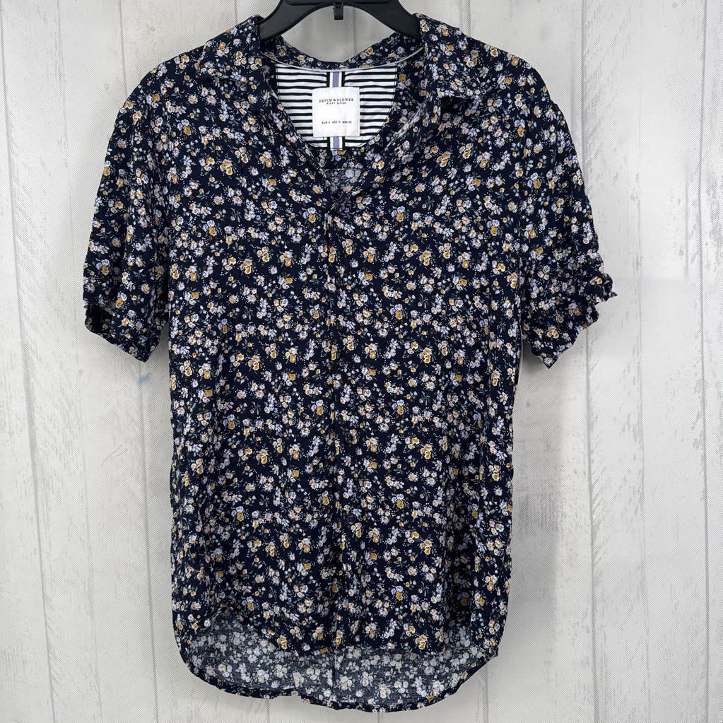S flo print button down s/s top