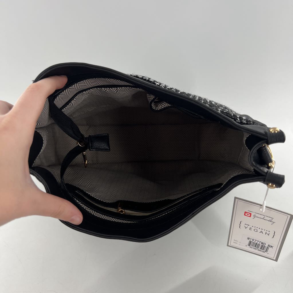 vegan leather & tweed crossbody
