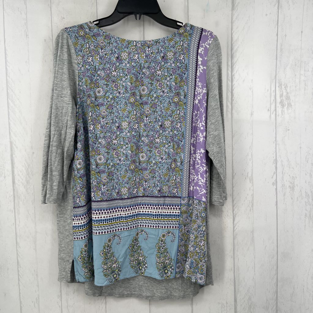 M 3/4 slv flower print front top