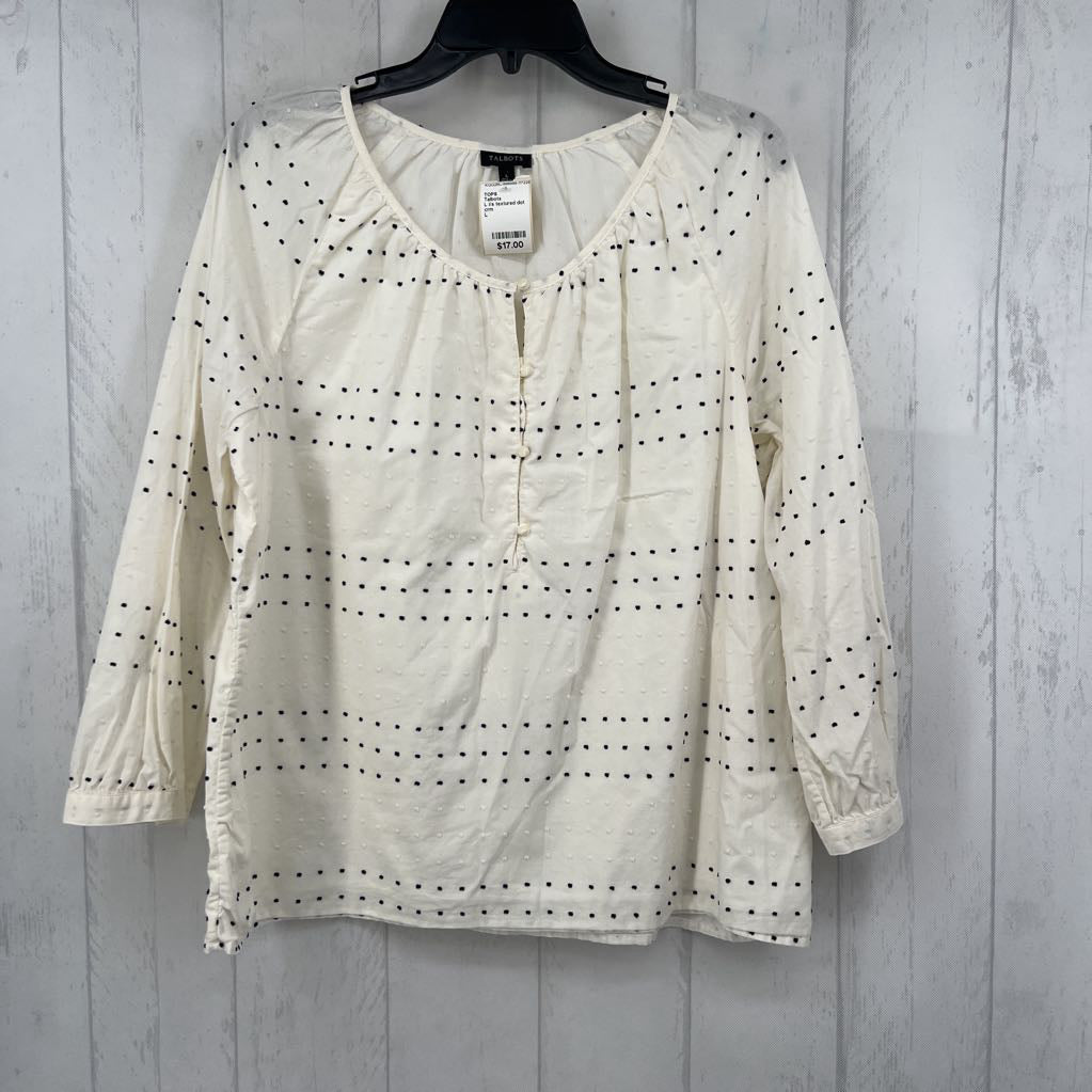 L l/s textured dot print half button top