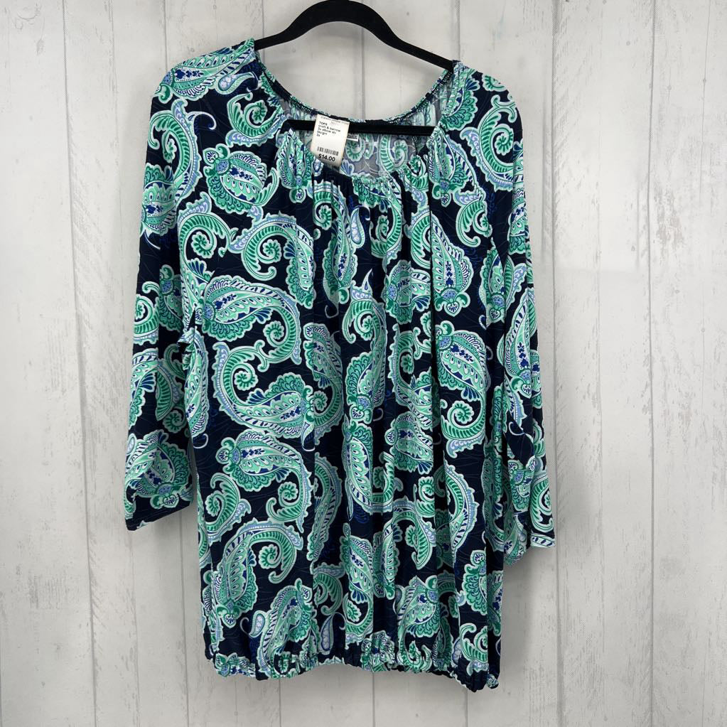 3x elbow slv textured paisley top