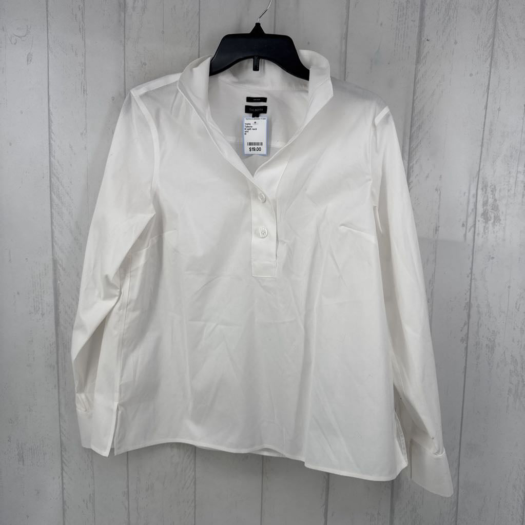 M split neck quarter button down l/s top