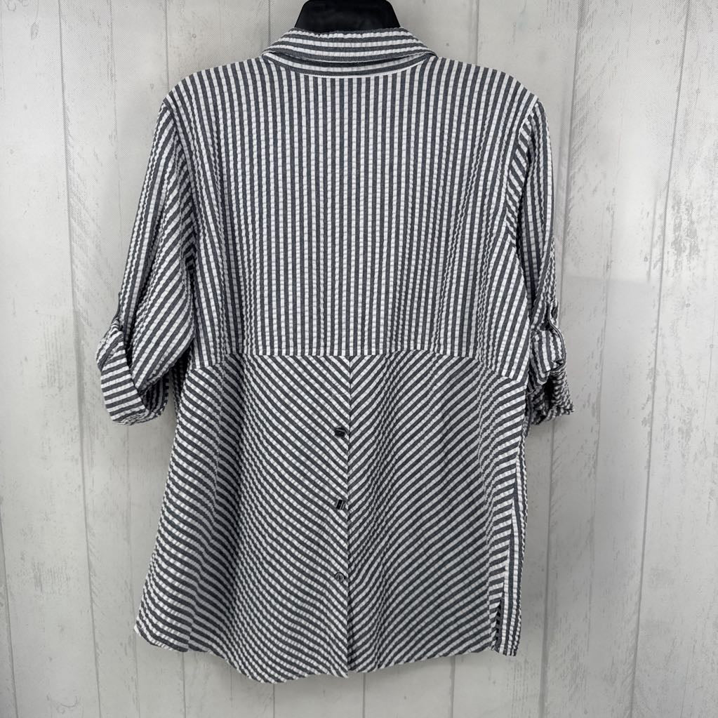 L striped button down tab slv top