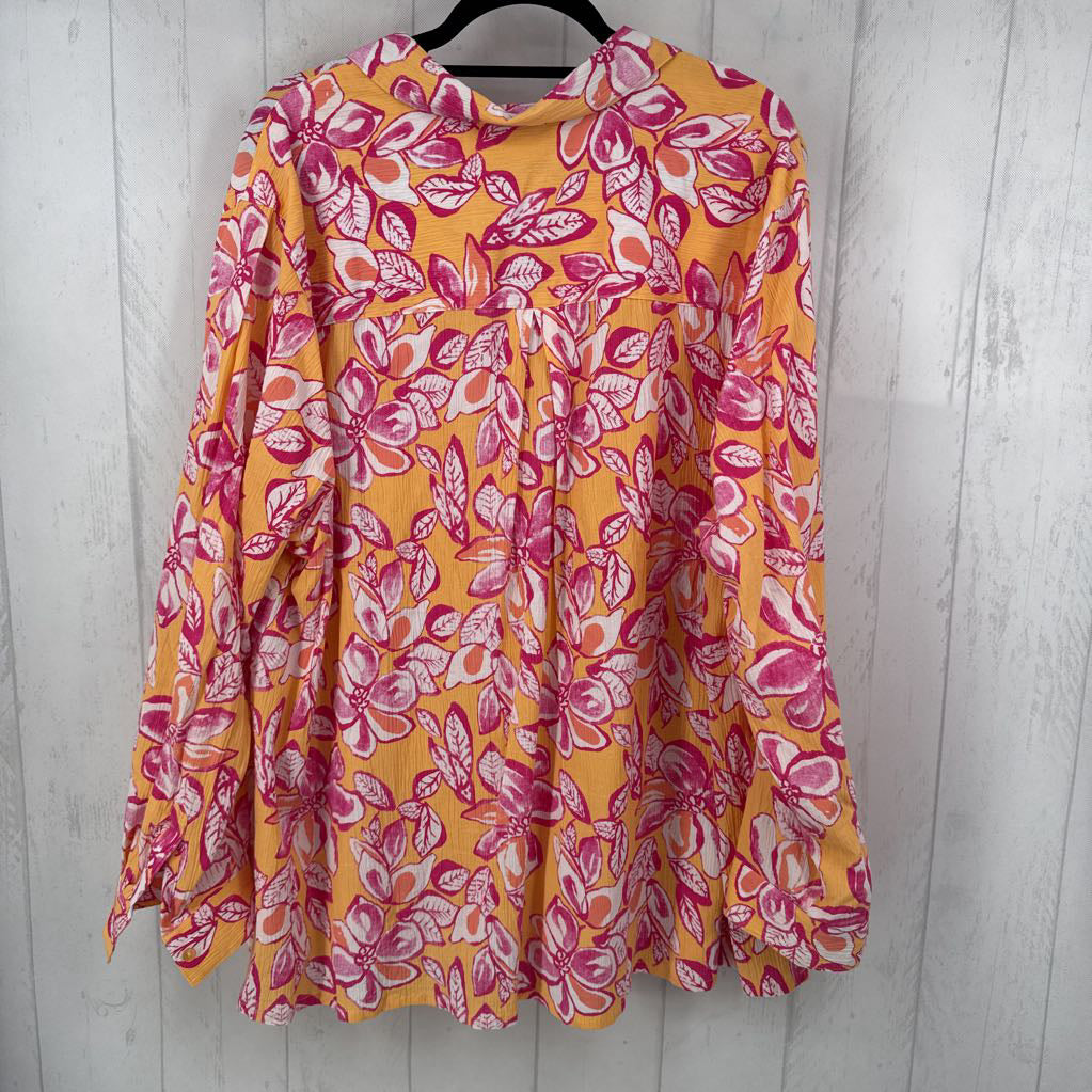 3X flo print button down l/s top