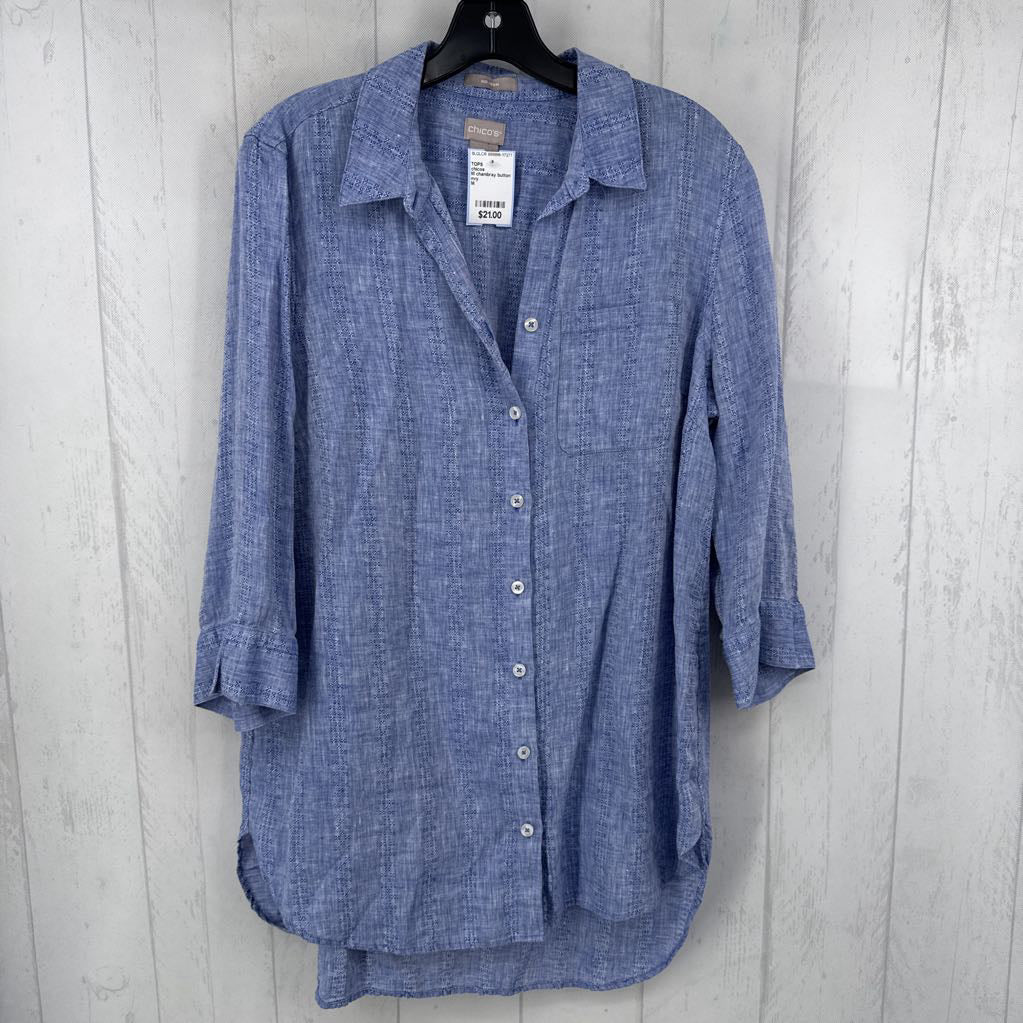 M chambray button down 3/4 slv top
