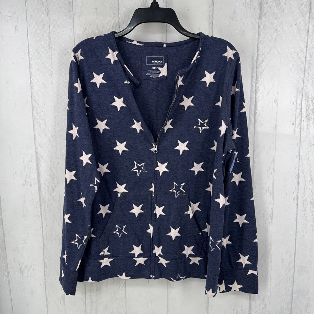 XXL star print zip-up l/s top