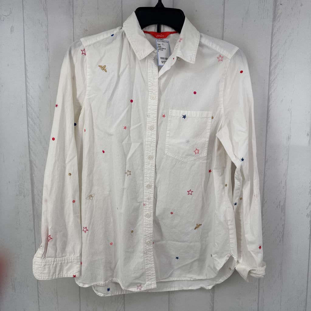 6 embroidered button down l/s top