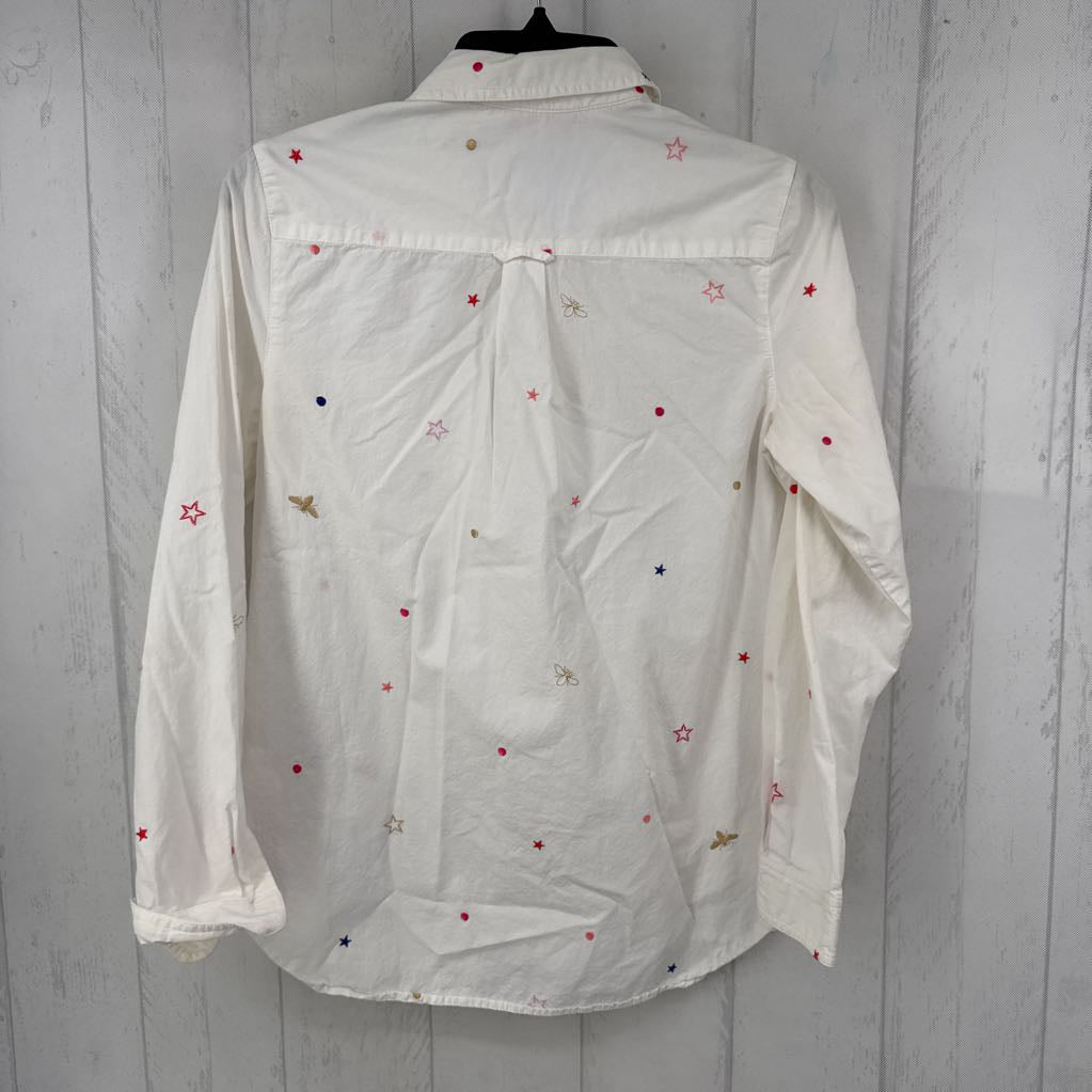 6 embroidered button down l/s top