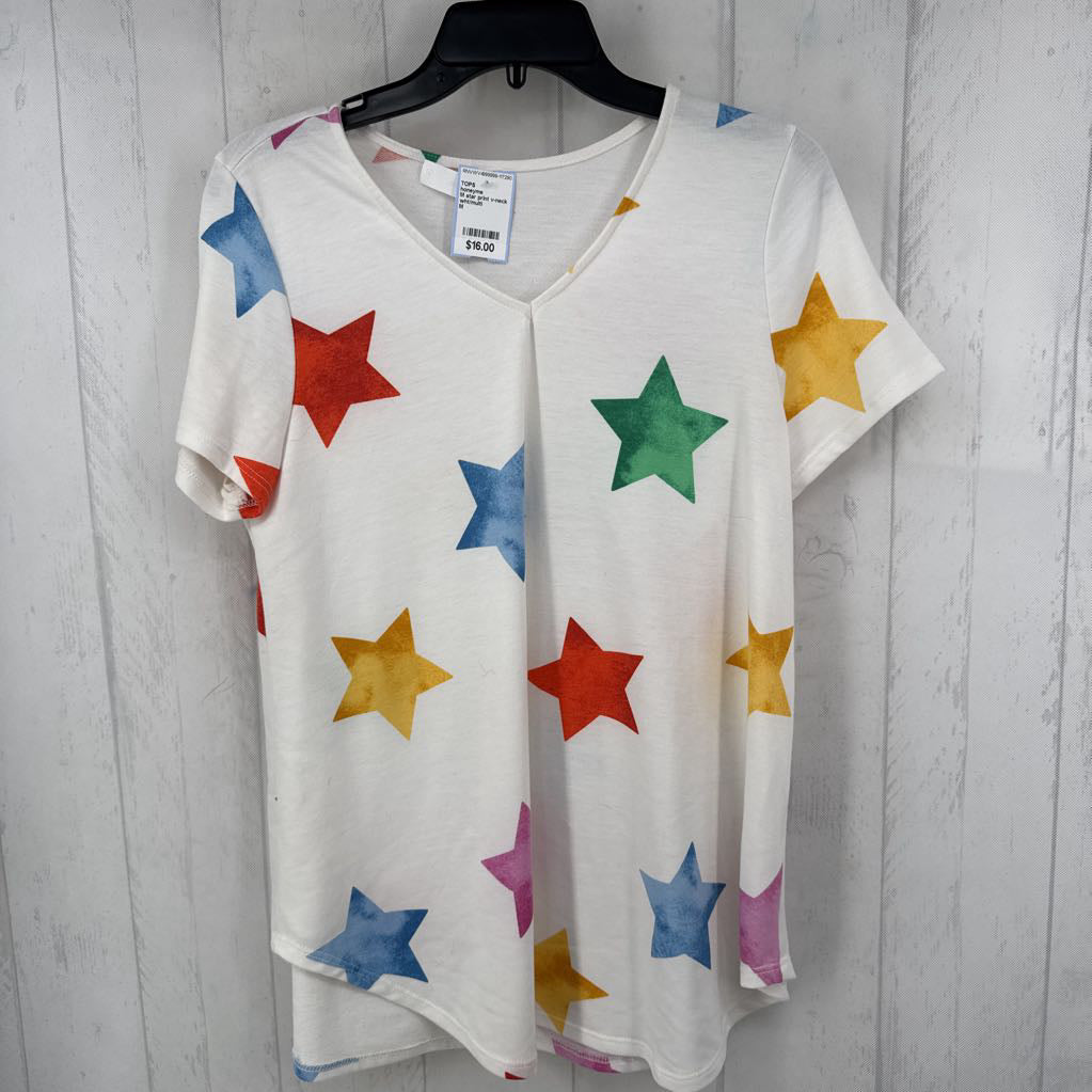 M star print v-neck s/s tee