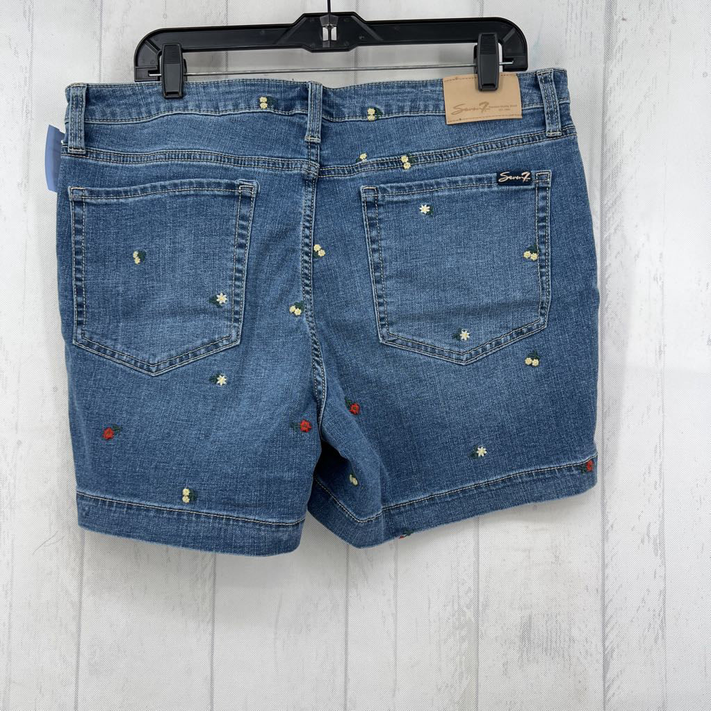 14 flo embroidered jean shorts