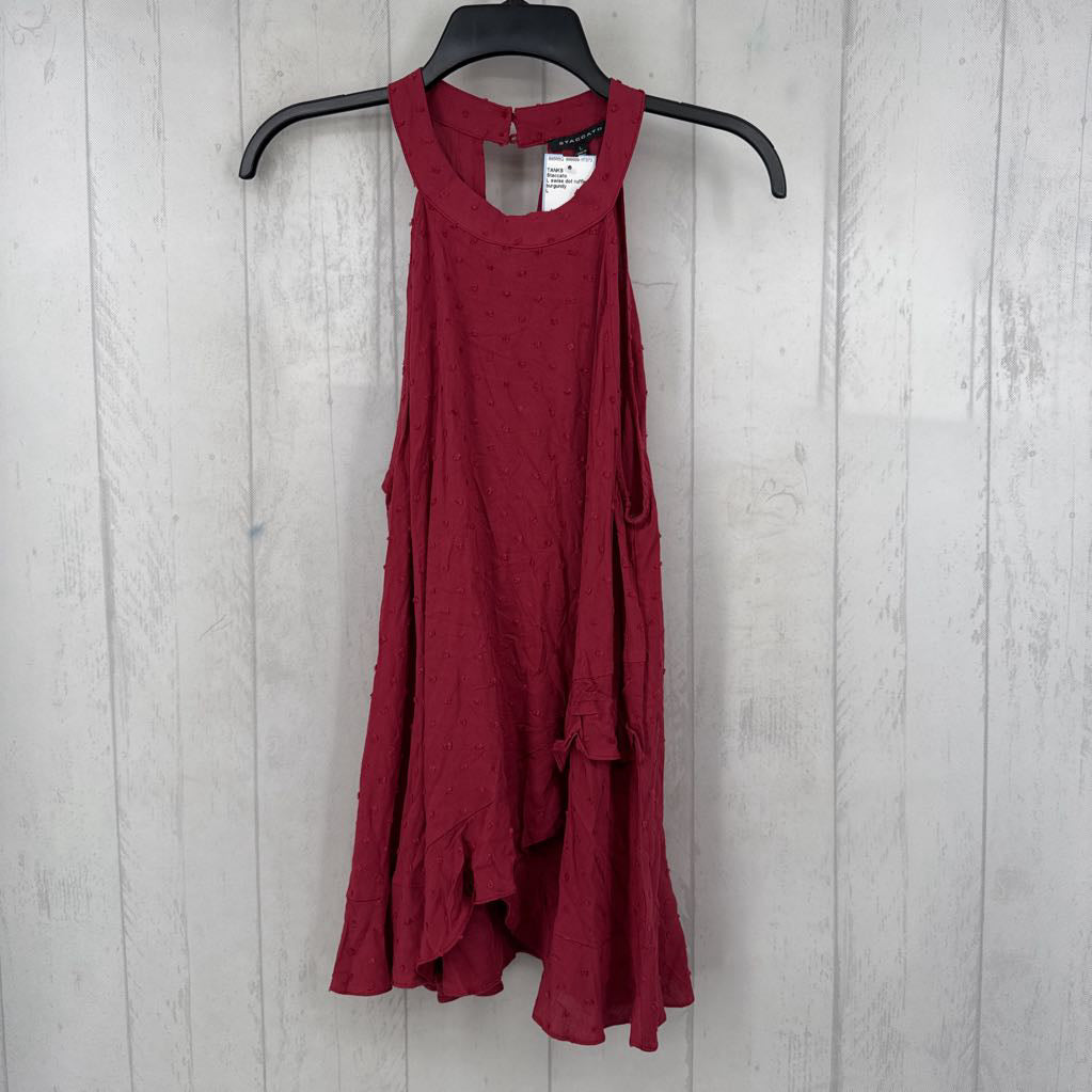 L swiss dot ruffled hem tank