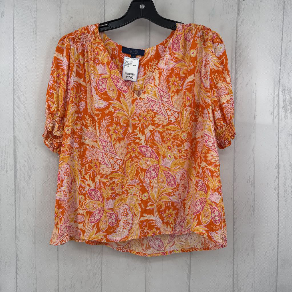 M flo print v-neck s/s top