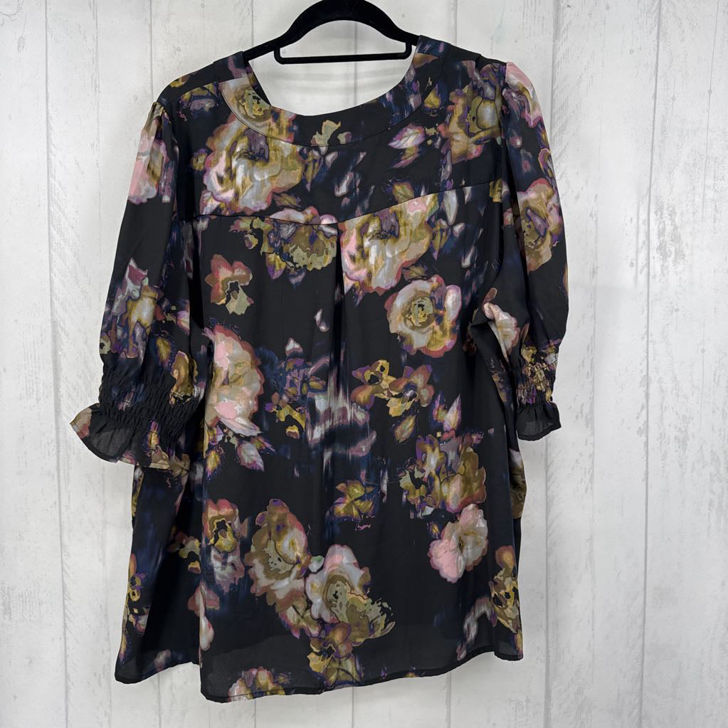 2X flo print v-neck s/s top