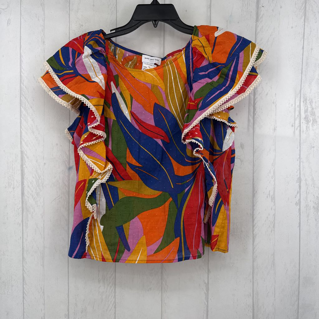 M colorful ruffled s/s top
