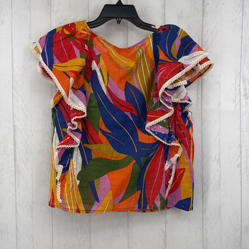 M colorful ruffled s/s top