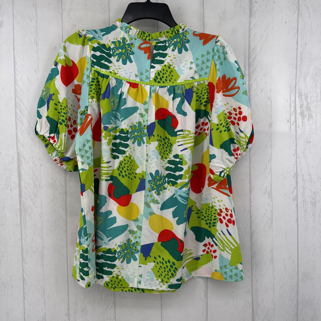 M smocked flo print s/s top