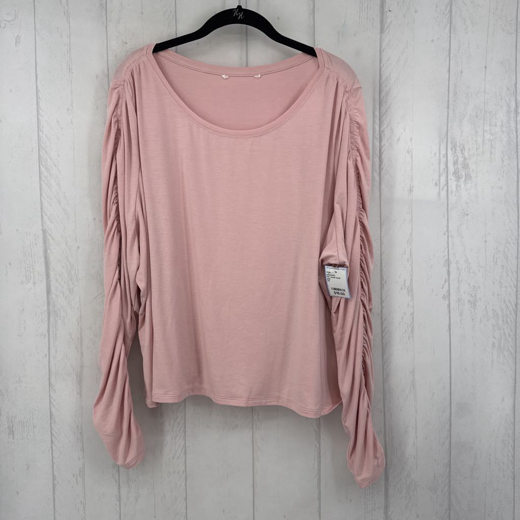 3X round neck ruched l/s tee