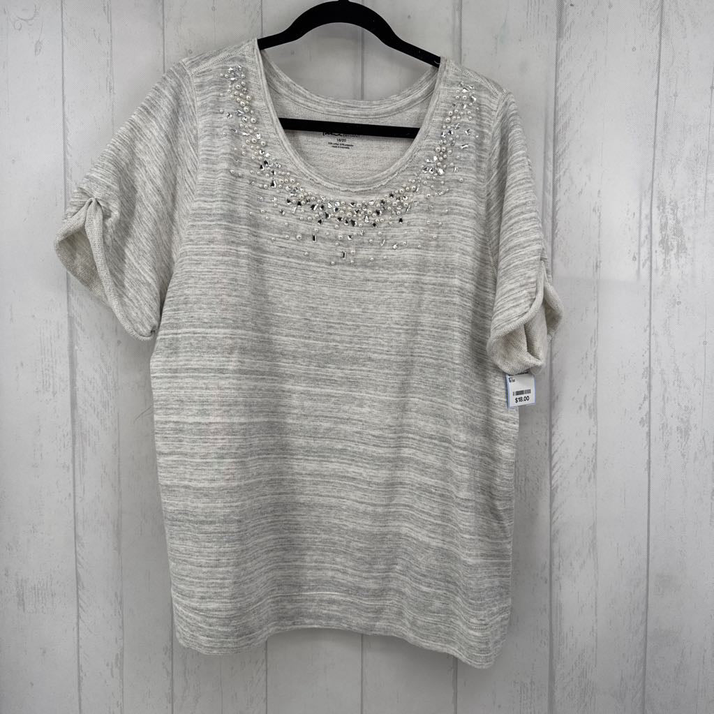 18/20 embelished marled s/s top