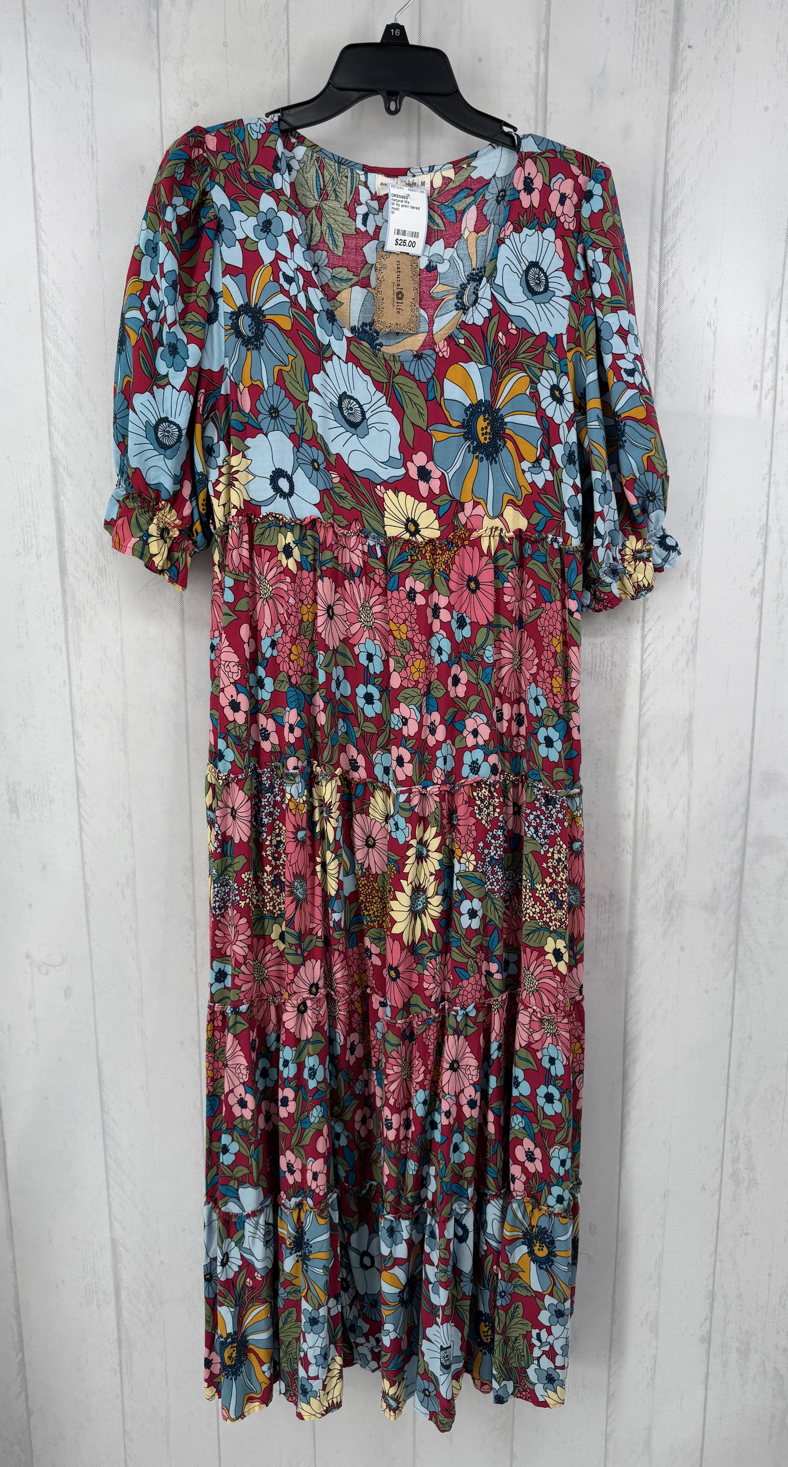 M flo print tiered s/s maxi dress
