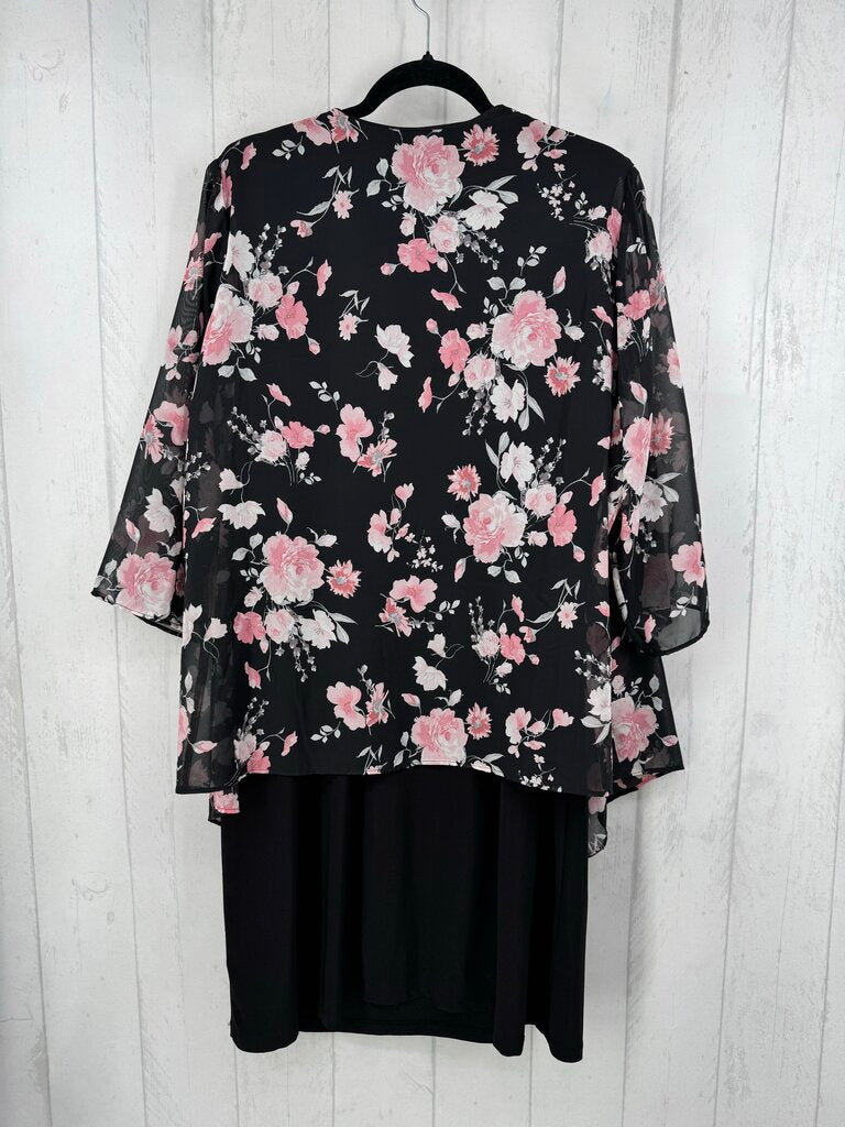 20w flo print elbow slv dress w/necklace