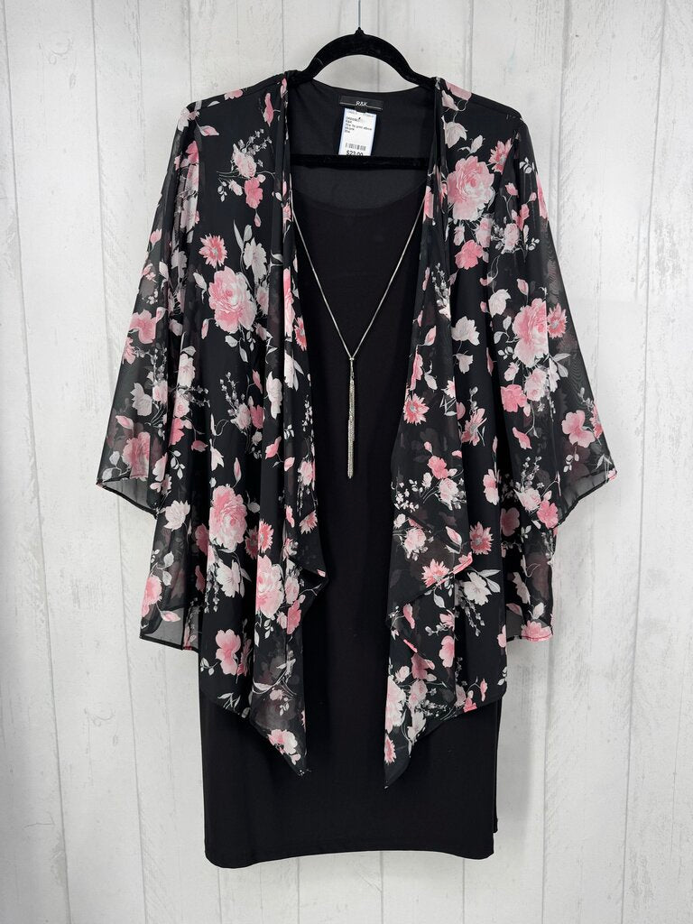 20w flo print elbow slv dress w/necklace