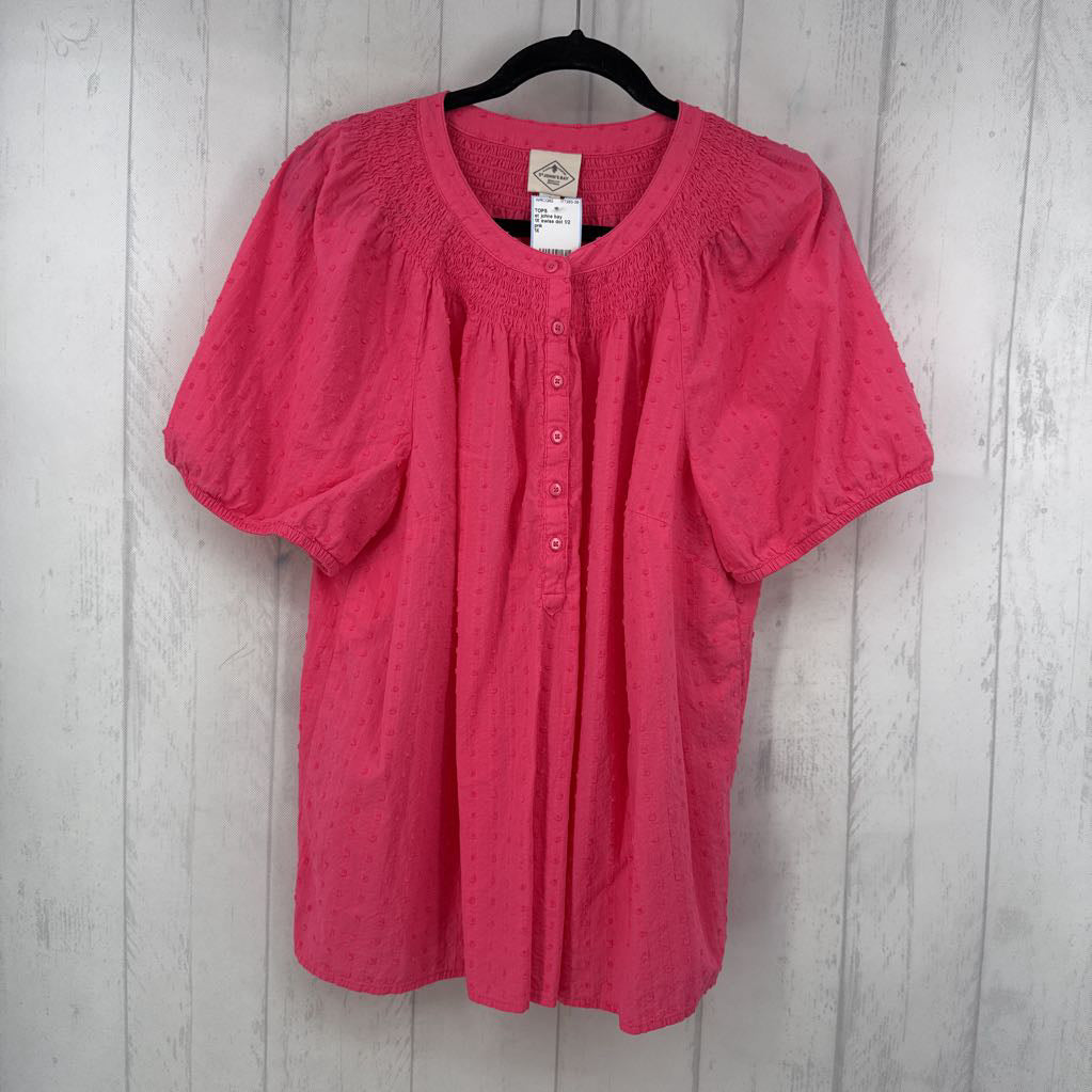 1X swiss dot 1/2 button down s/s top
