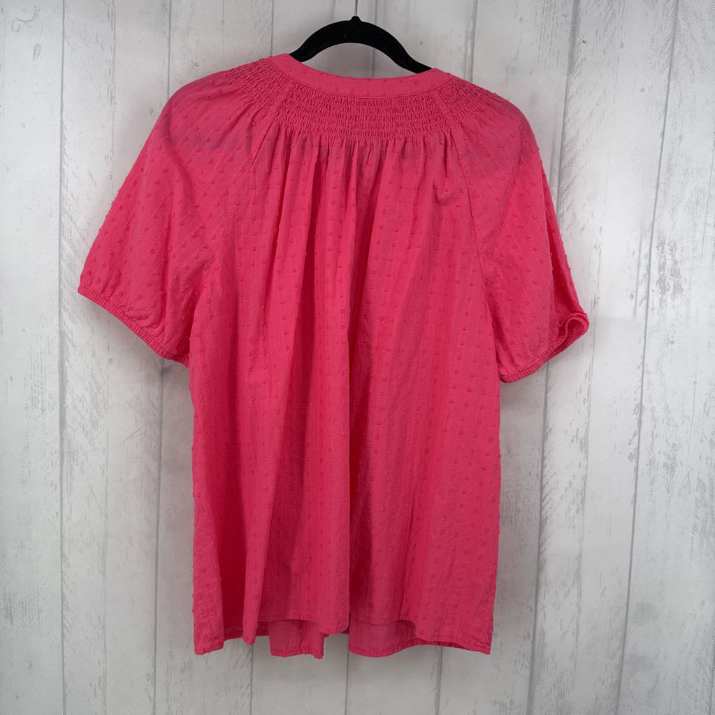 1X swiss dot 1/2 button down s/s top