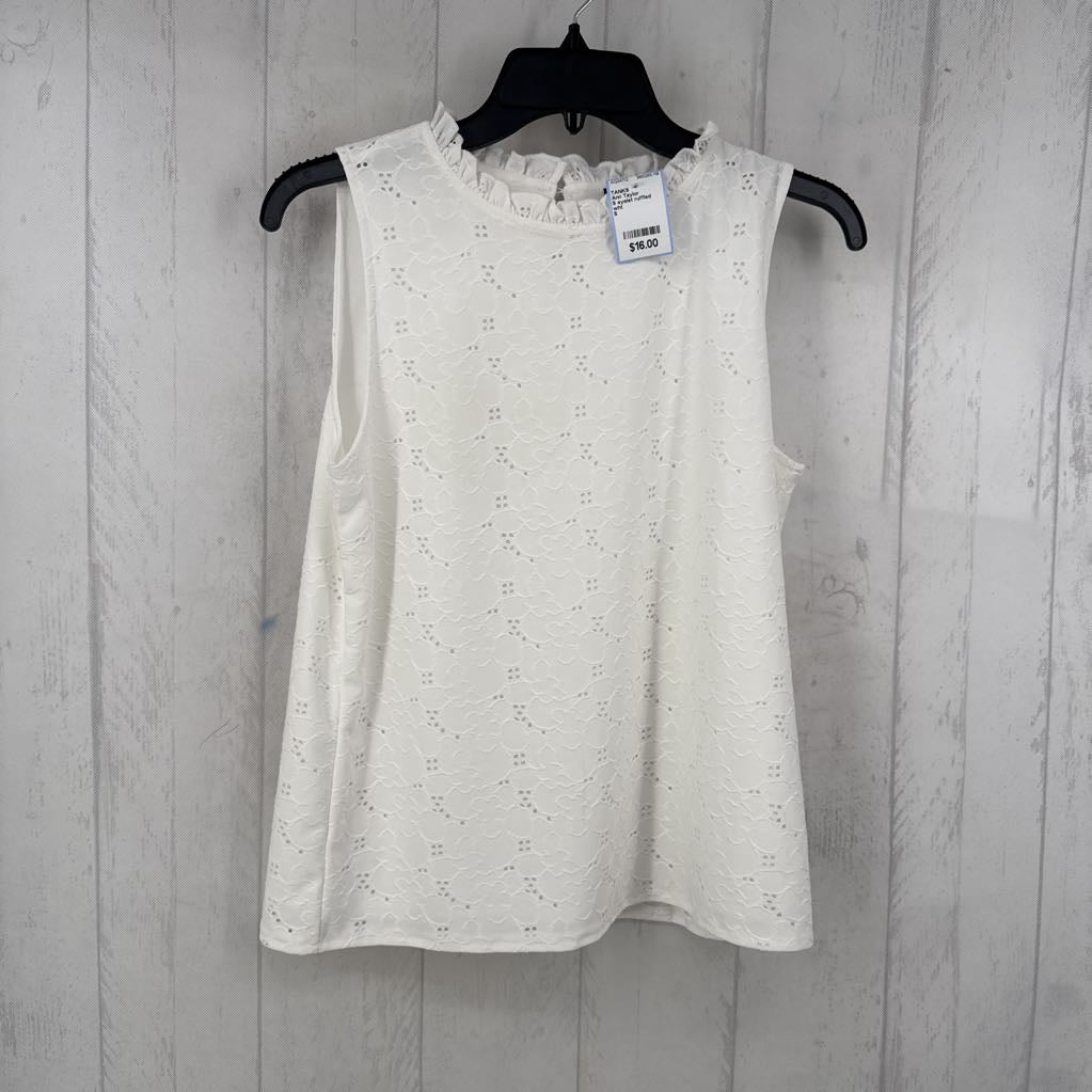S eyelet ruffled neck tank