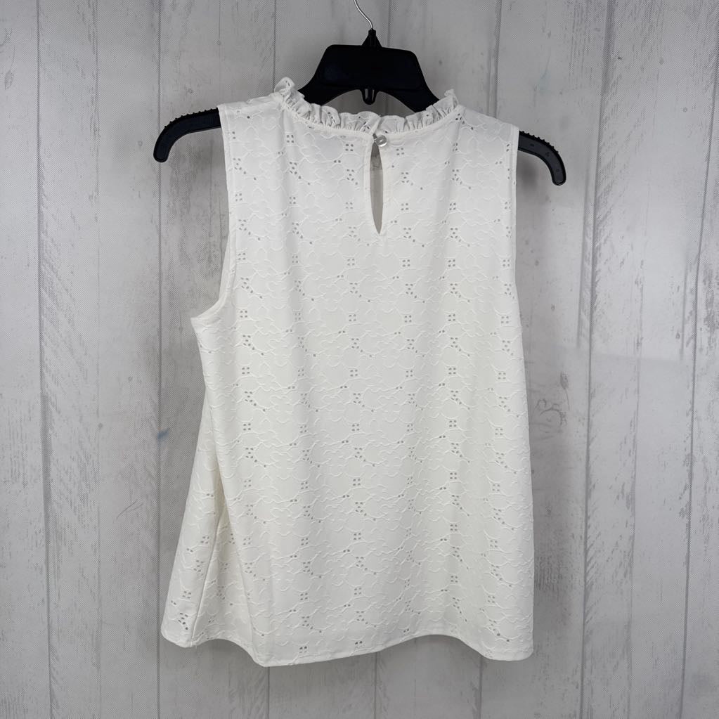 S eyelet ruffled neck tank