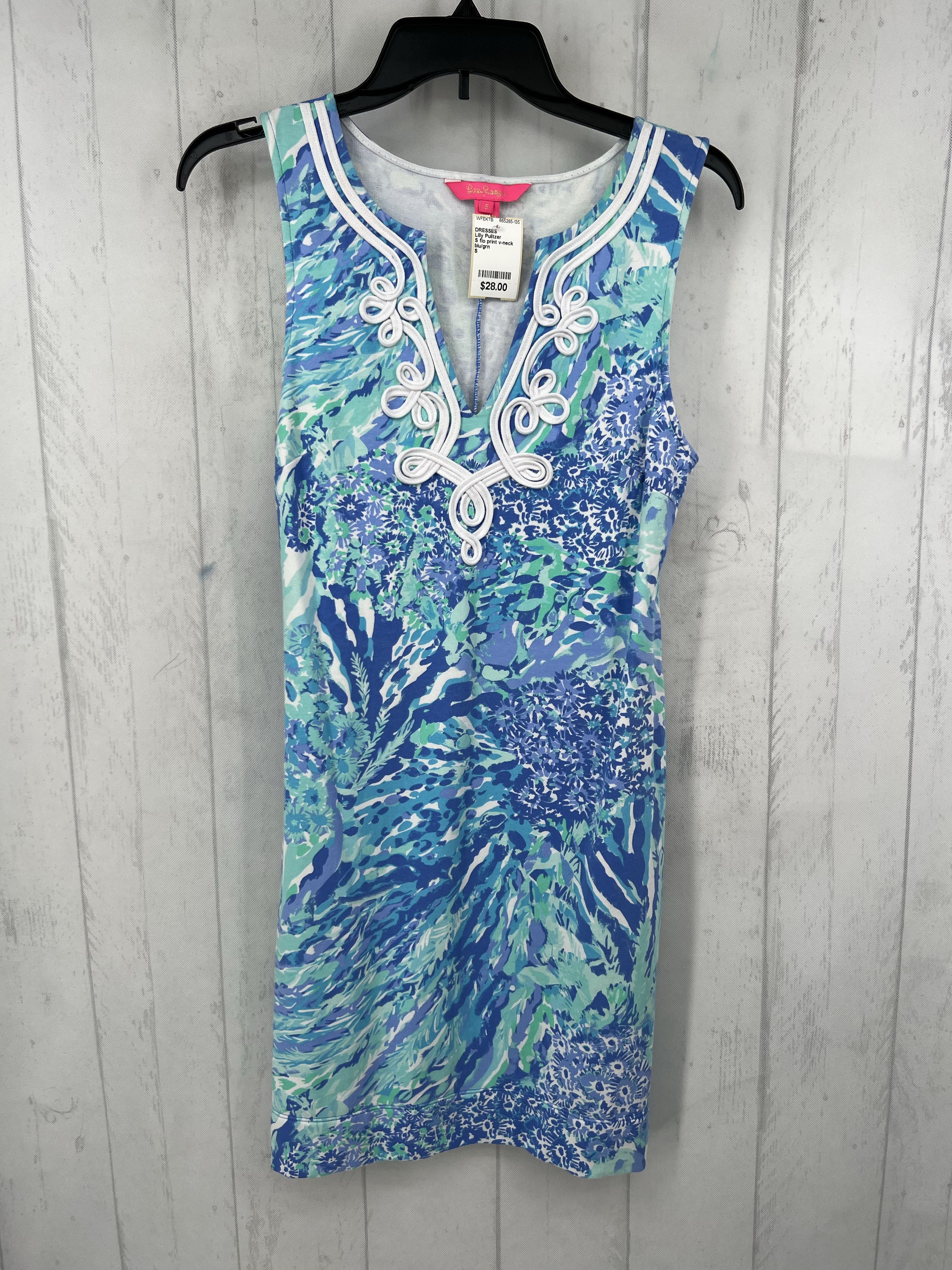 S flo print v-neck slvls dress