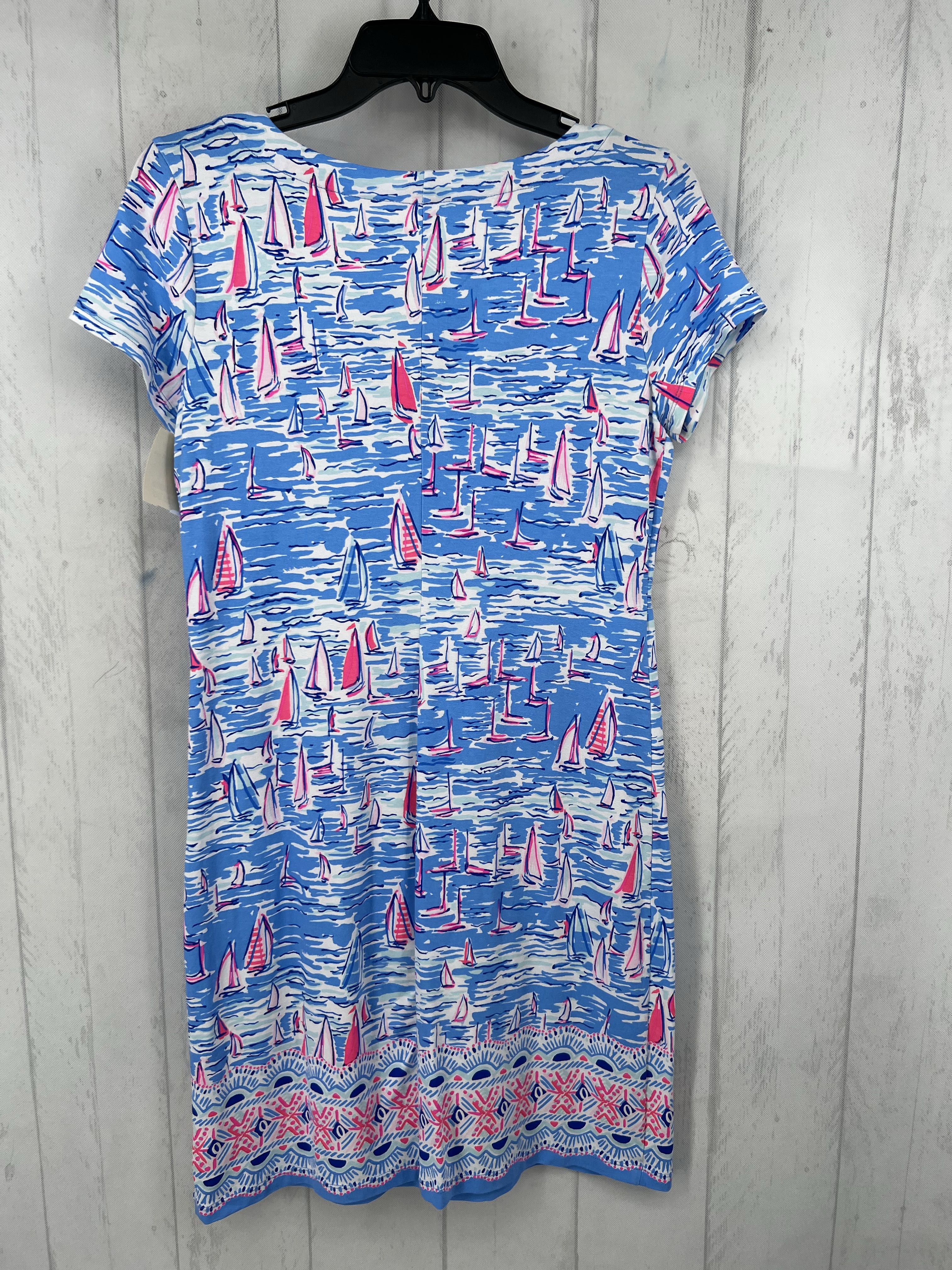 S sailboat print split neck s/s dress