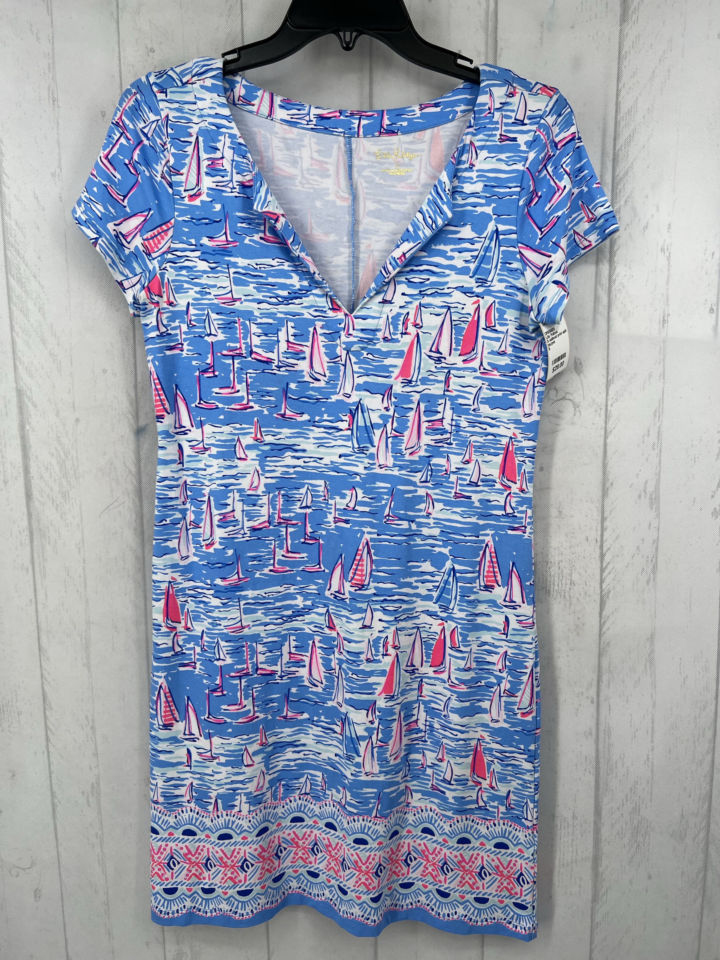 S sailboat print split neck s/s dress