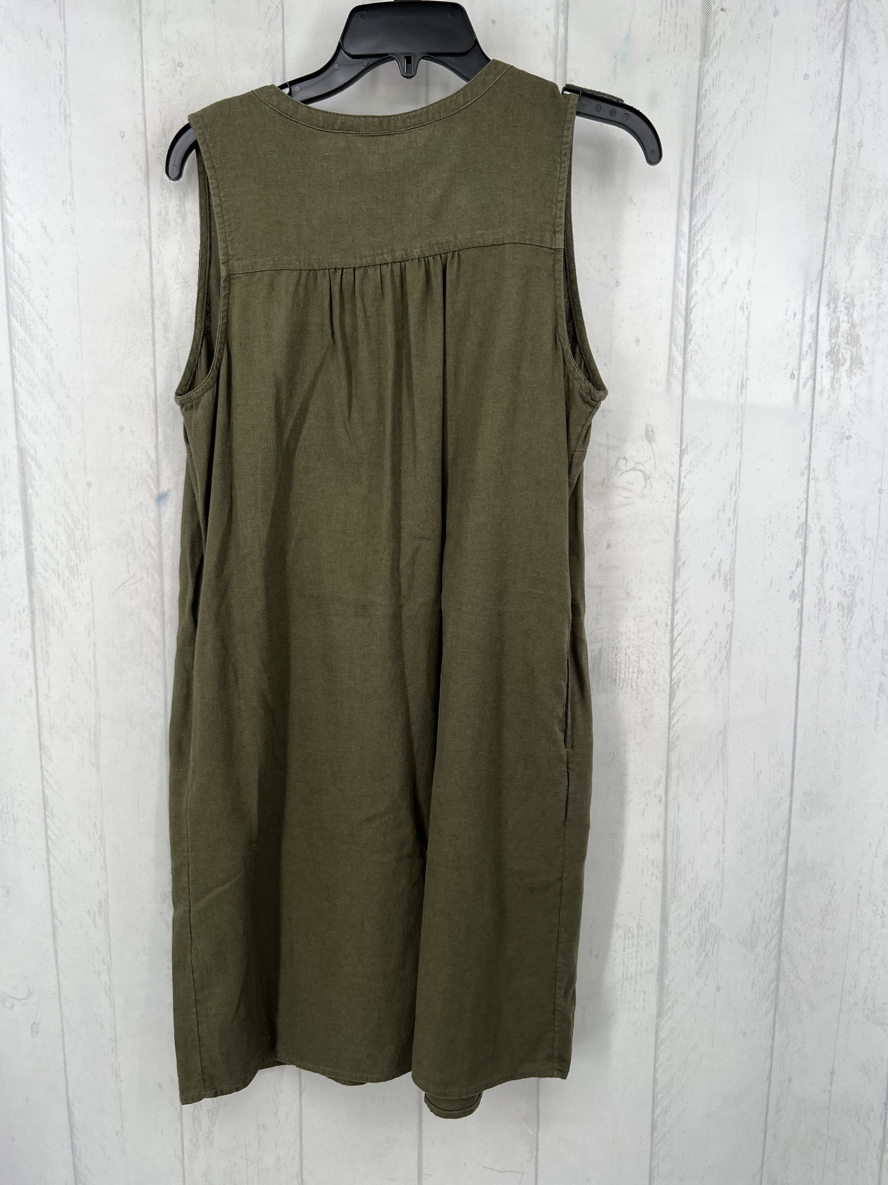 S linen blend smocked front slvls dress