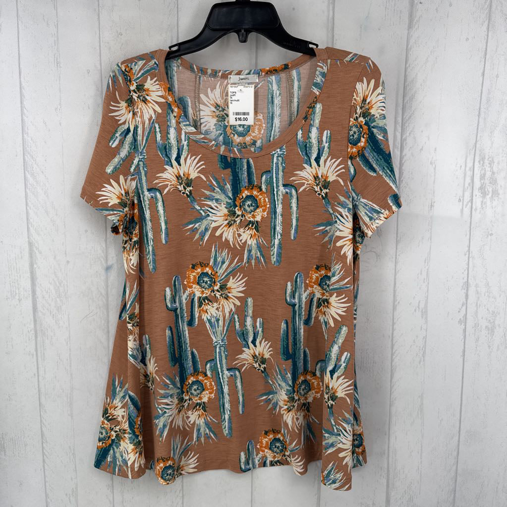 1X sunflower/cactus print s/s top