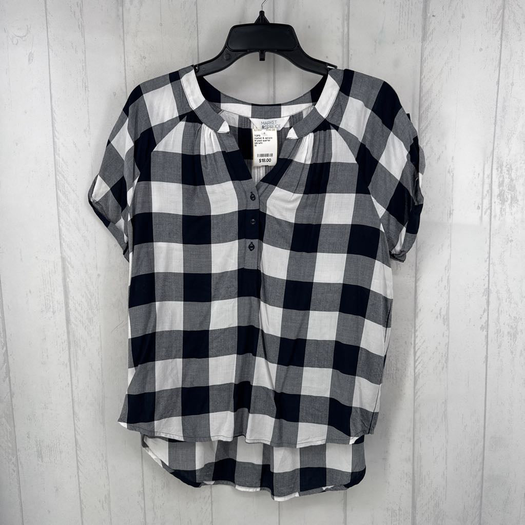 M plaid quarter button down s/s top