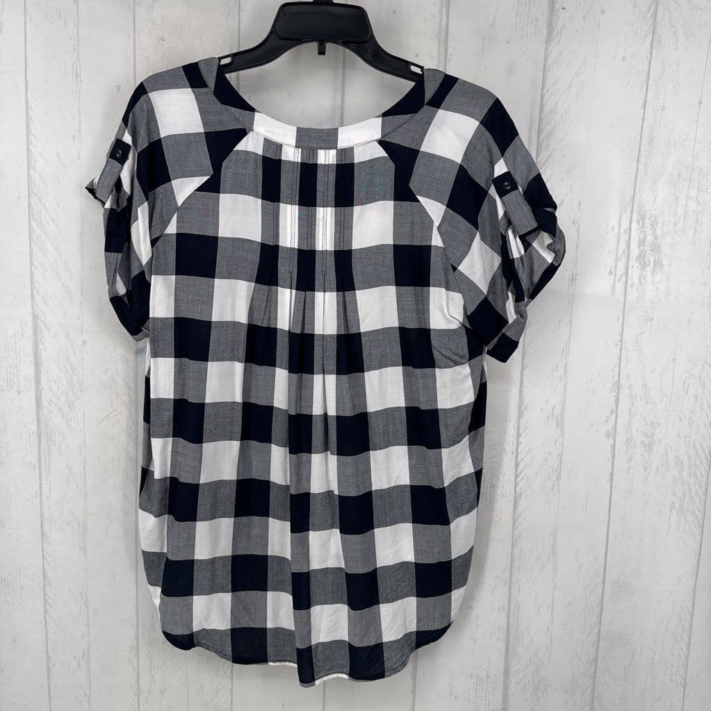 M plaid quarter button down s/s top
