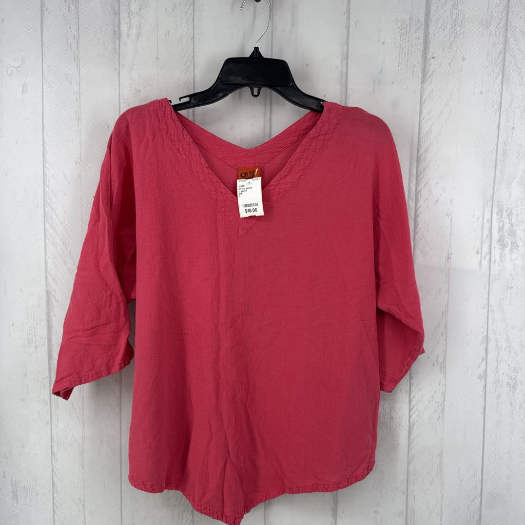 L gauze asymetrical hem 3/4 slv top