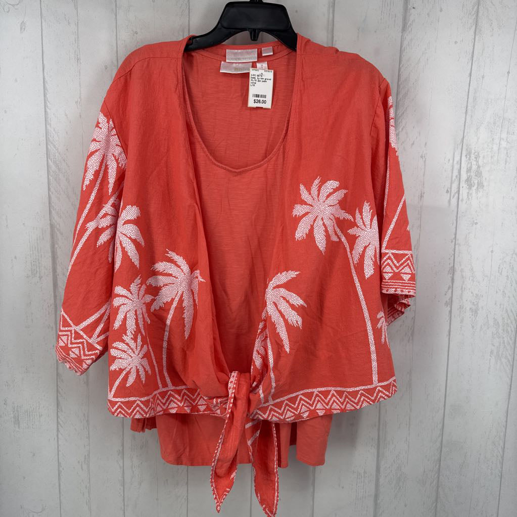 XL/1X 2pc palm tree peint cardi & cami set